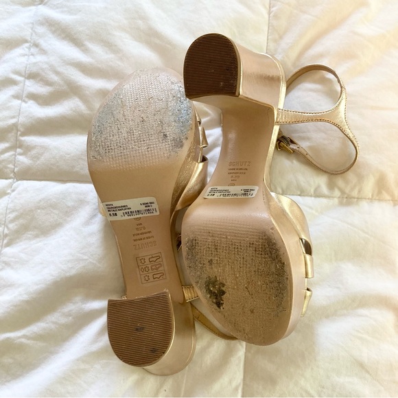 SCHUTZ Keefa Platform Sandals Platina Gold Metallic - Picture 10 of 14